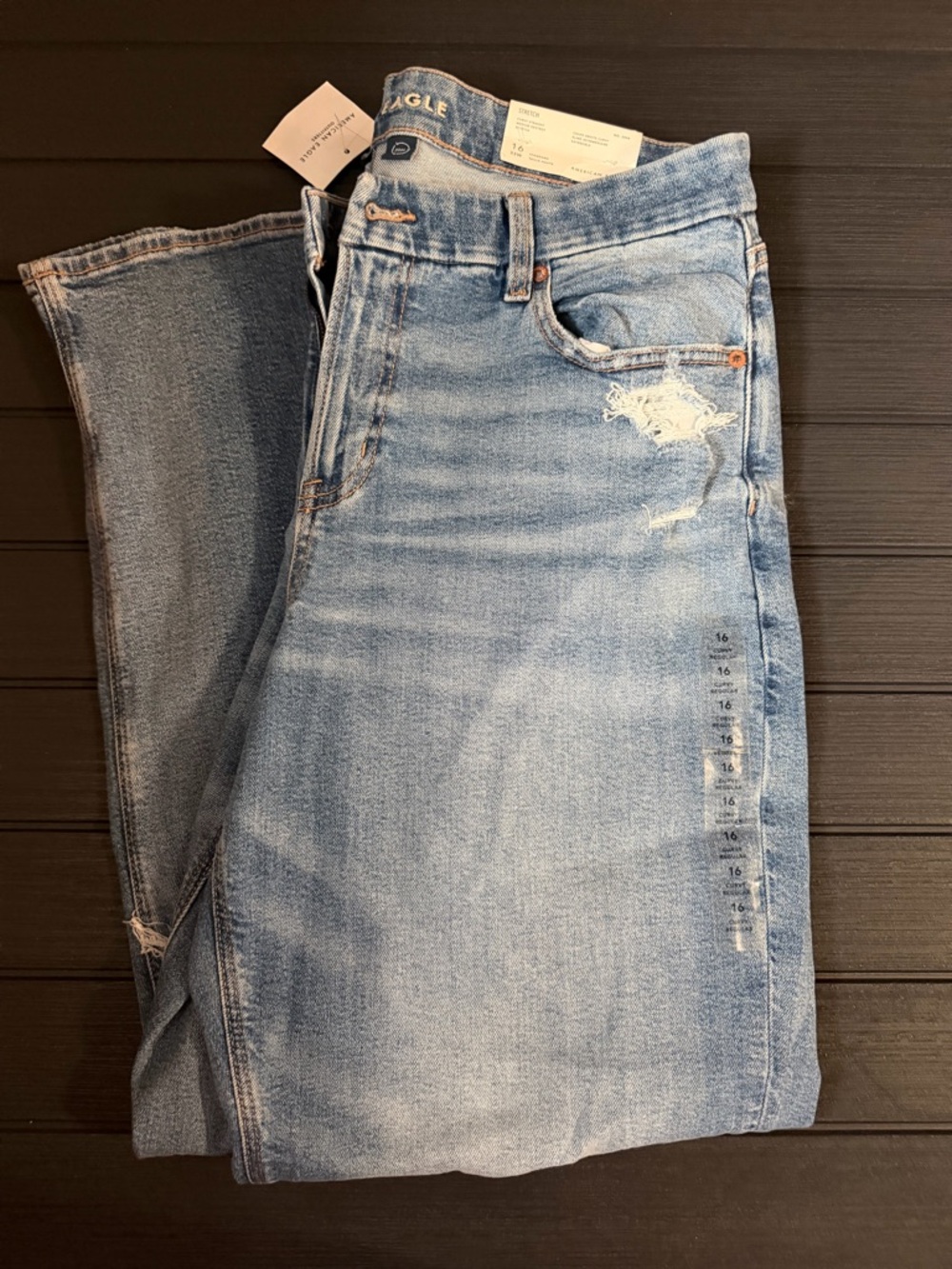 American Eagle Outfitters Light Blue Straight Leg Jeans with Distressed Detail